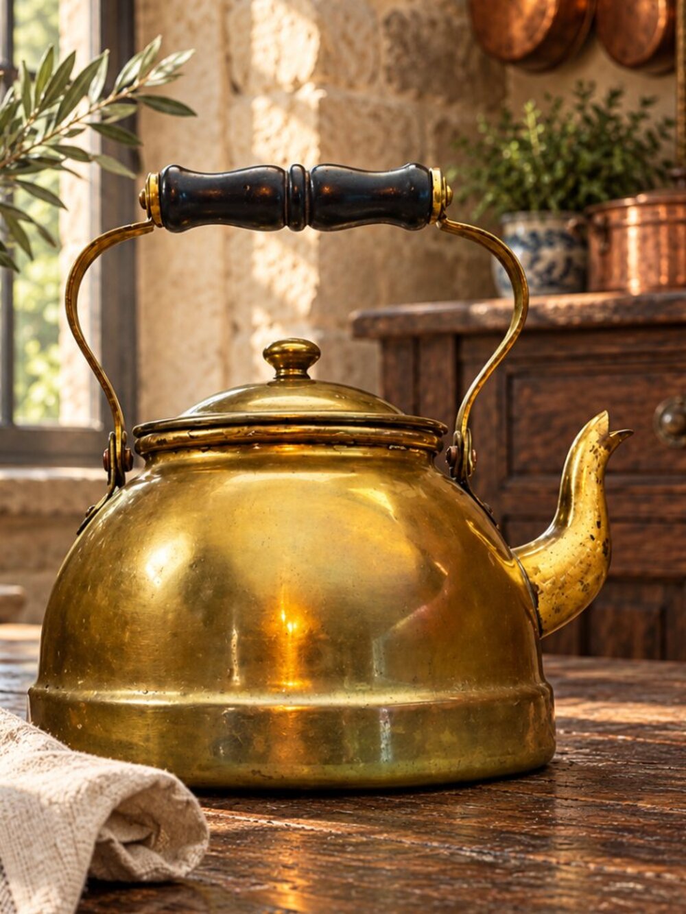 Vintage Taurus Portugal Brass Tea Kettle